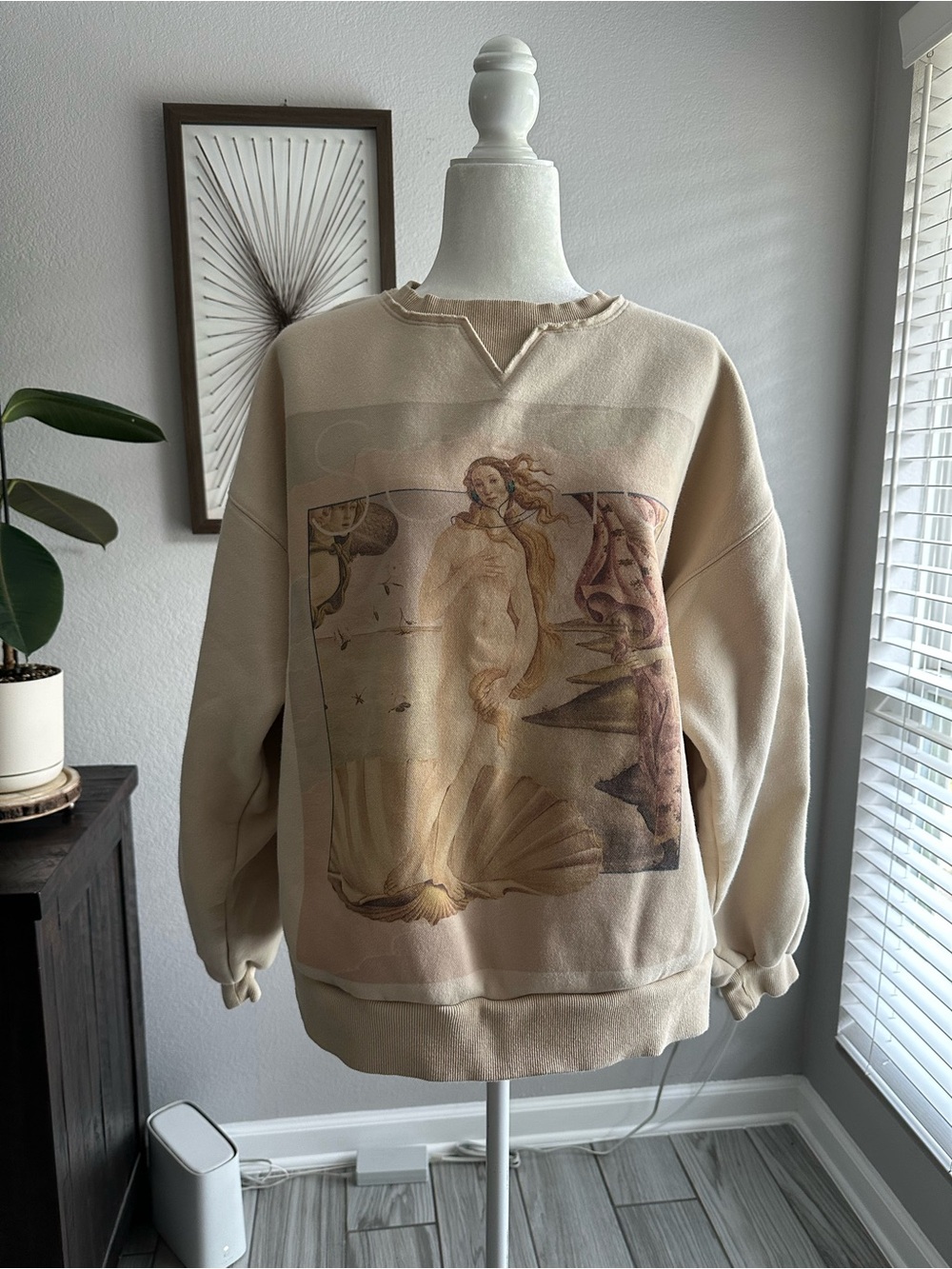 Selkie Cream Graphic Crewneck Sweatshirt Featuring Classical Painting